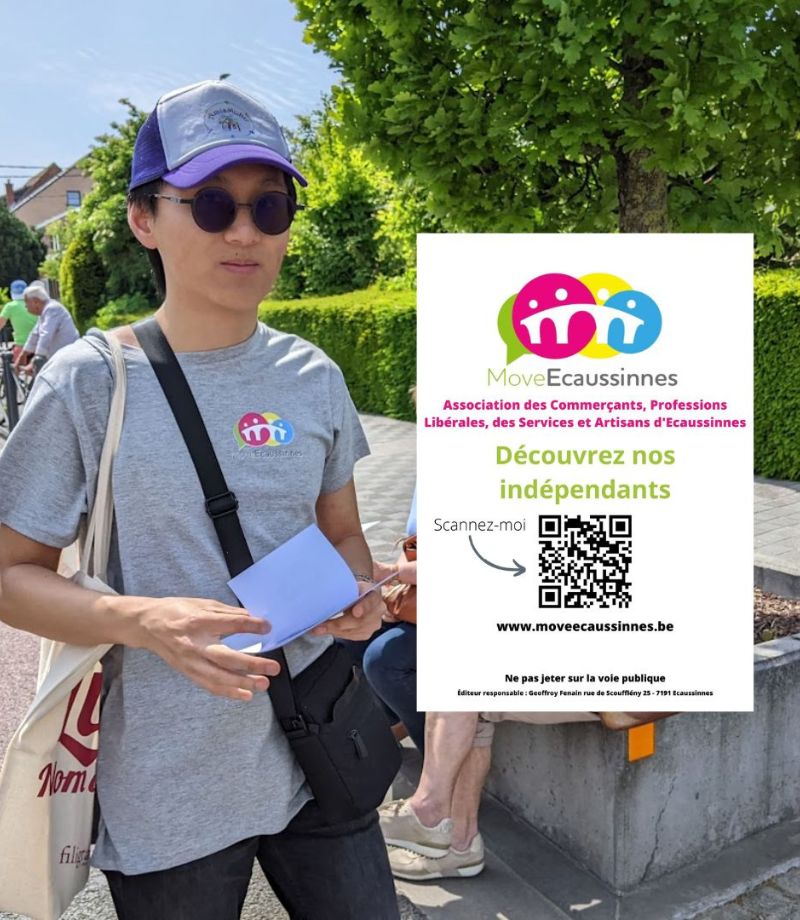 Martin Brognon distribuant des tracts de Move Ecaussinnes Martin Brognon distribuant des tracts de Move Ecaussinnes